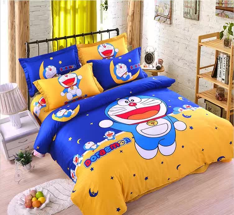 6 In 1 Set Quality 800tc Doraemon Bedding Bed Sheet Queen King Size