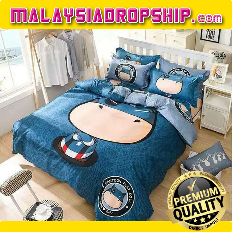 6 In 1 Set Quality 800tc Captain America Bedding Bed Sheet Queen Malaysiadropship