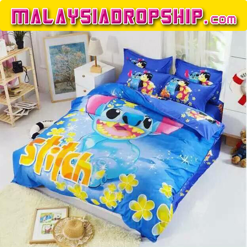 6 in 1 Set Quality 800TC Cartoon Stitch Bedding Bed Sheet Queen King Size
