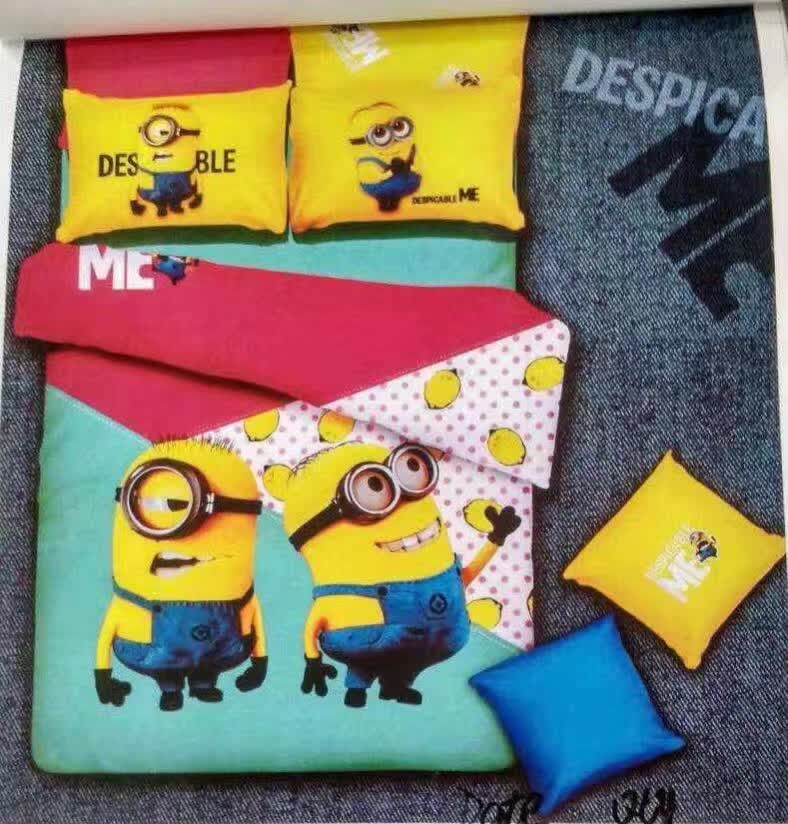 6 In 1 Set Quality 800tc Minions Bedding Bed Sheet Queen King Size