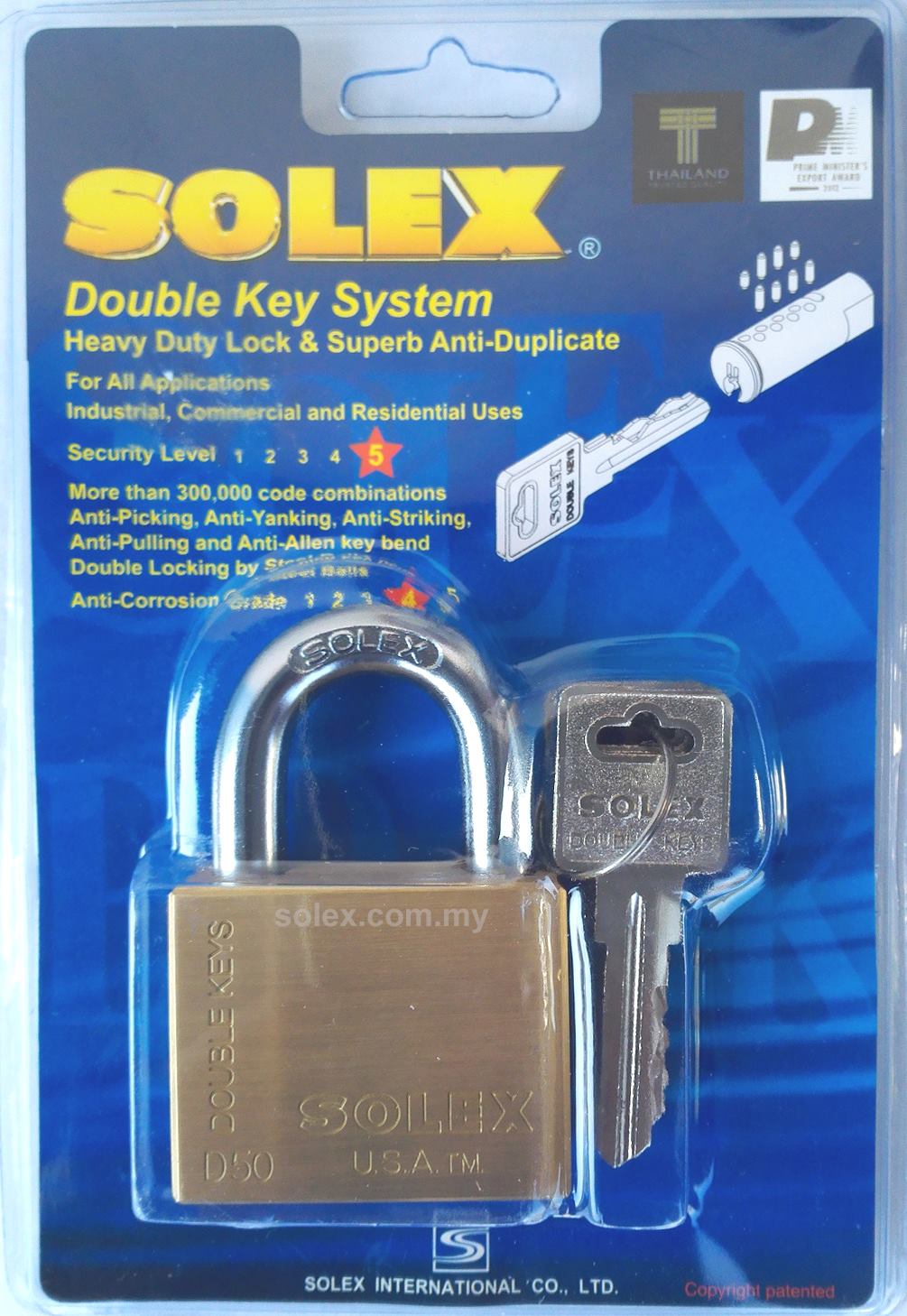 SOLEX Premium Double Key System Padlock 40mm 50mm (BRASS)