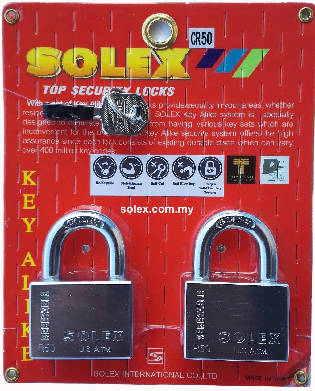 SOLEX Premium RCR Padlock 101 Key Alike 40mm 50mm (CHROME) 10 in 1